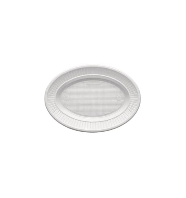 Plato de Plastico PS Ovalado Llano Blanco (1000 Uds)