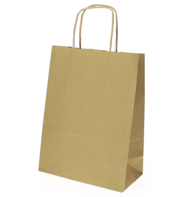 Bolsa Papel Kraft Hawanna con Asas 100g 18+8x24 cm (400 Uds)