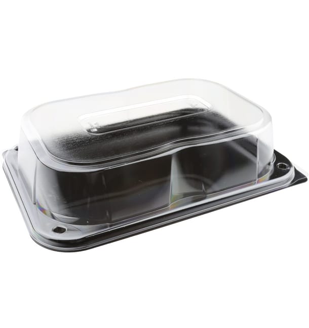 Bandeja Plastico Negra con Tapa PET 24x17cm (5 Uds)