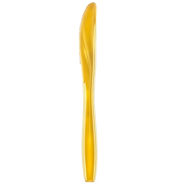 Cuchillo de Plastico PS Premium Oro 190mm (50 Uds)