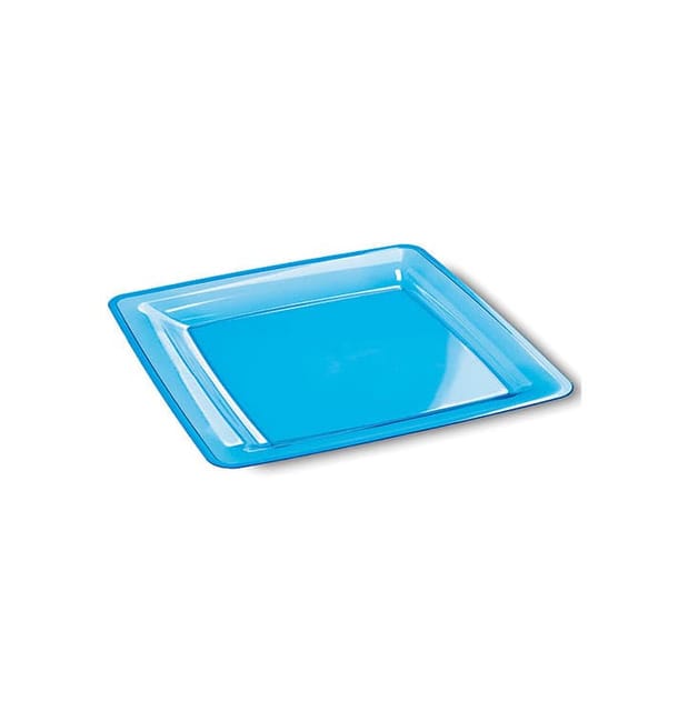 Plato Plastico Cuadrado Extra Rigido Turquesa 18x18cm (6 Uds)