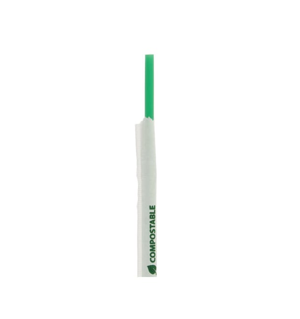 Pajita Flexible Enfundada PLA Verde Ø6mm 24cm (400 Uds)