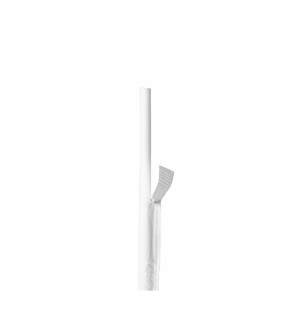 Pajita Recta de Papel Blanco Enfundada en Blanco Ø6mm 21cm (6000 Uds)