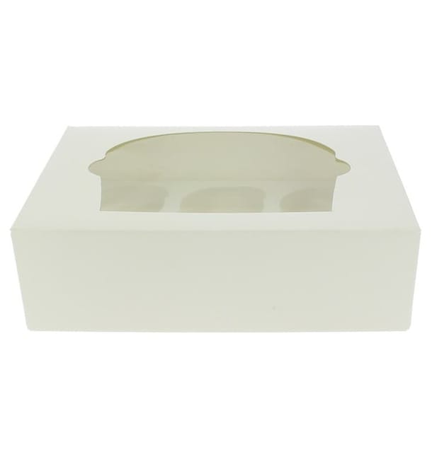 Caja 6 Cupcakes con Soporte 24,3x16,5x7,5cm Blanca (20 Uds)