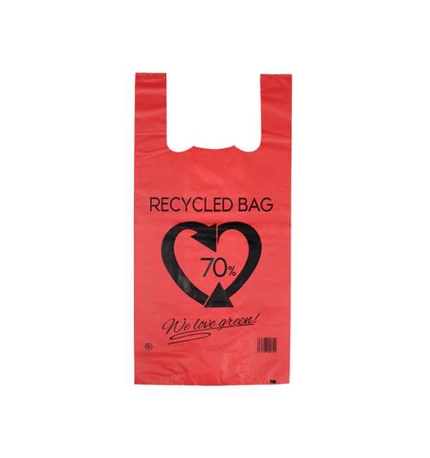 Bolsa Plástico Camiseta 70% Reciclado Rojo 42x53cm G200 (1.000 Uds)