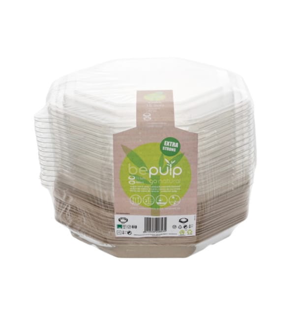 Envase Caña de Azúcar Octogonal con tapa 830 ml 23x23cm (90 Uds)