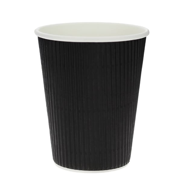 Vaso Cartón 12 Oz/360ml "Rizado" Negro Ø8,7cm (25 Uds)