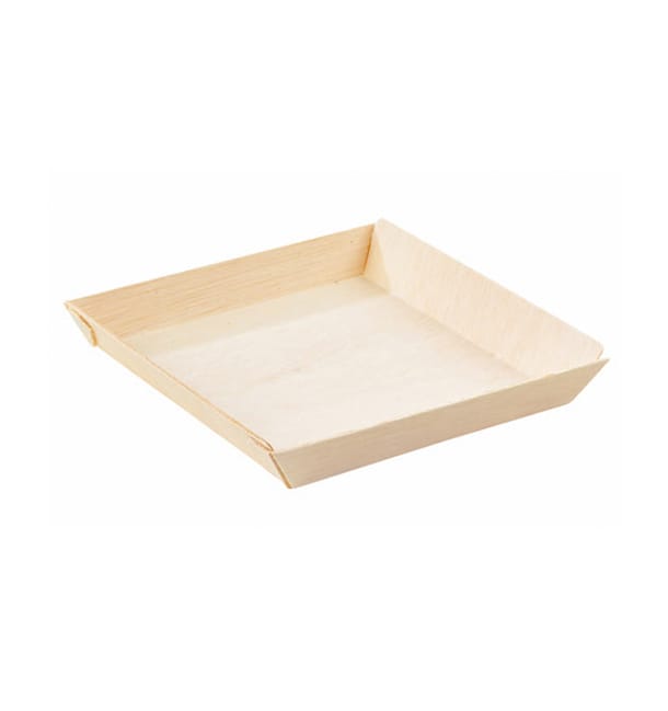 Plato de Madera Cuadrado 13x13x2cm 500ml (100 Uds)