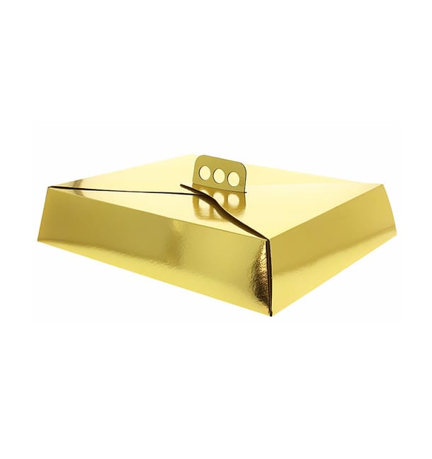 Caja Carton Oro Tarta Cuadrada 26,5x35,5x8 cm (100 Uds)