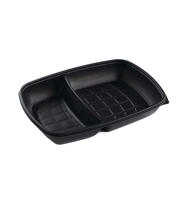 Envase de Plástico PP 2C Negro 1300ml 28x20x4cm (50 Uds)