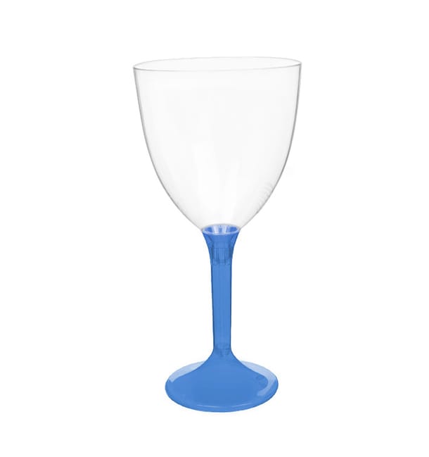 Copa Plástico Vino Pie Azul Transp. 300ml 2P (200 Uds)