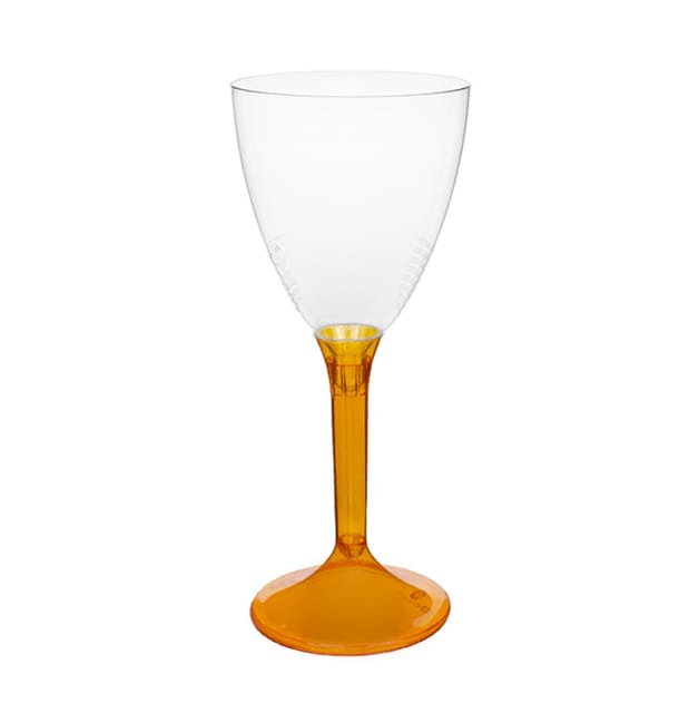 Copa Plástico Vino Pie Naranja Transp. 180ml 2P (20 Uds)